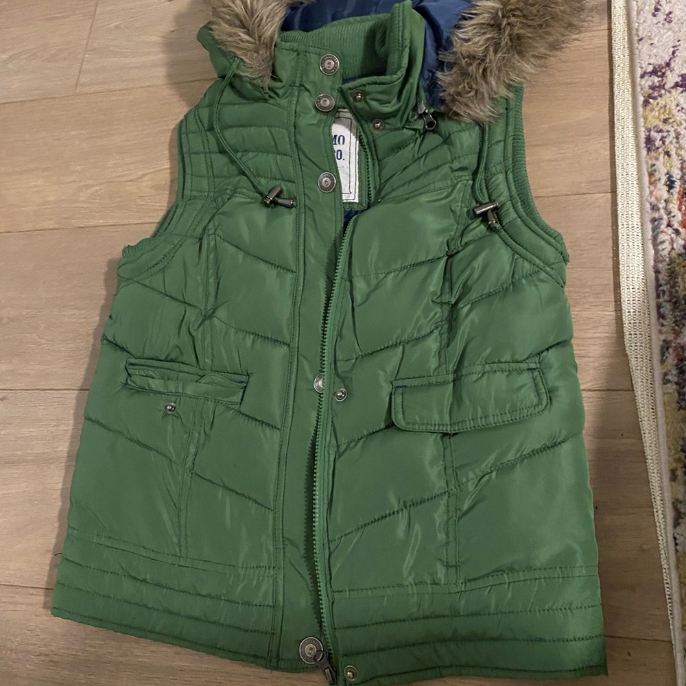 Mossimo Supply Co. Green Puffer Vest with Faux Fur